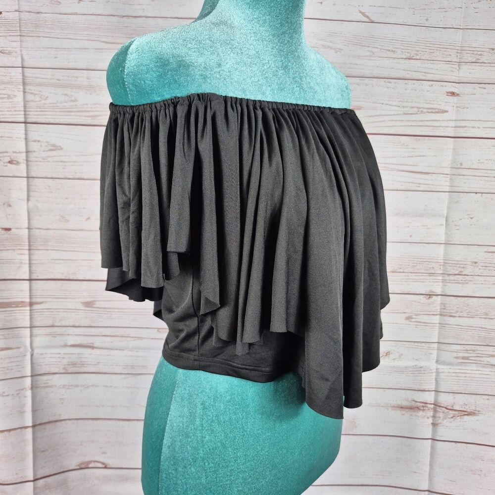 Kate Kasin Womens Size XXL Black Cropped Top Waterfall Boho Feminine Coquette
